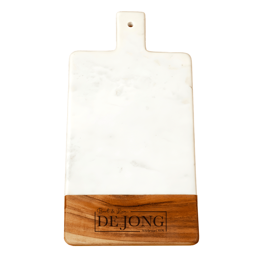 Staande Marmer/Houten Serveerplank met Namen en Datum