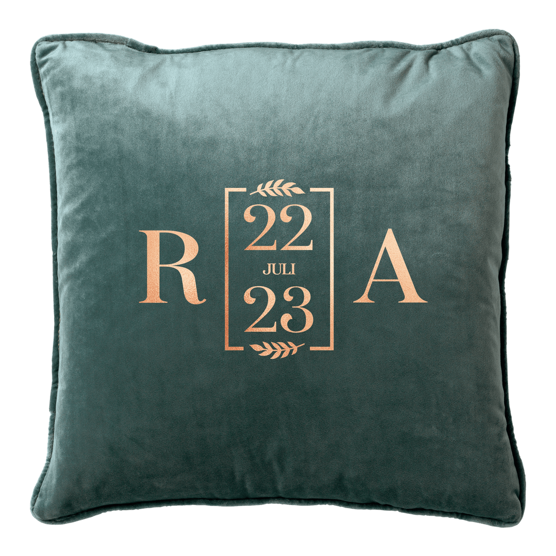 Initialen en datum kussen Groen - Cravity