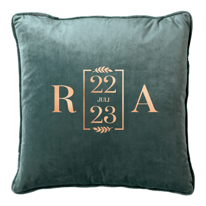 Initialen en datum kussen Groen - Cravity